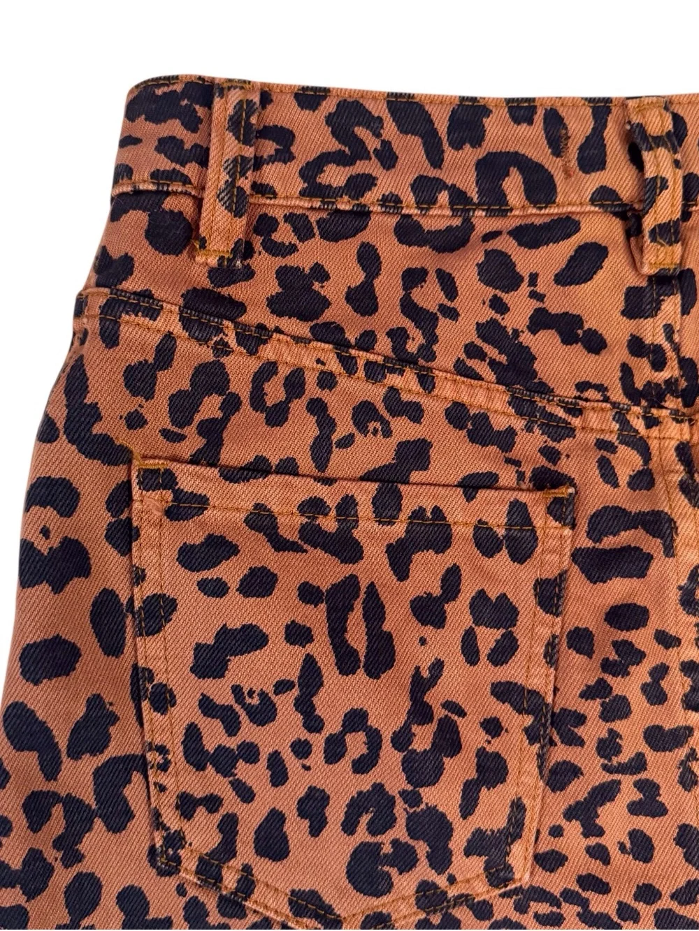 We The Free Size 24 Leopard Animal Print Zip Up Denim Mini Skirt Boho Raw Hem